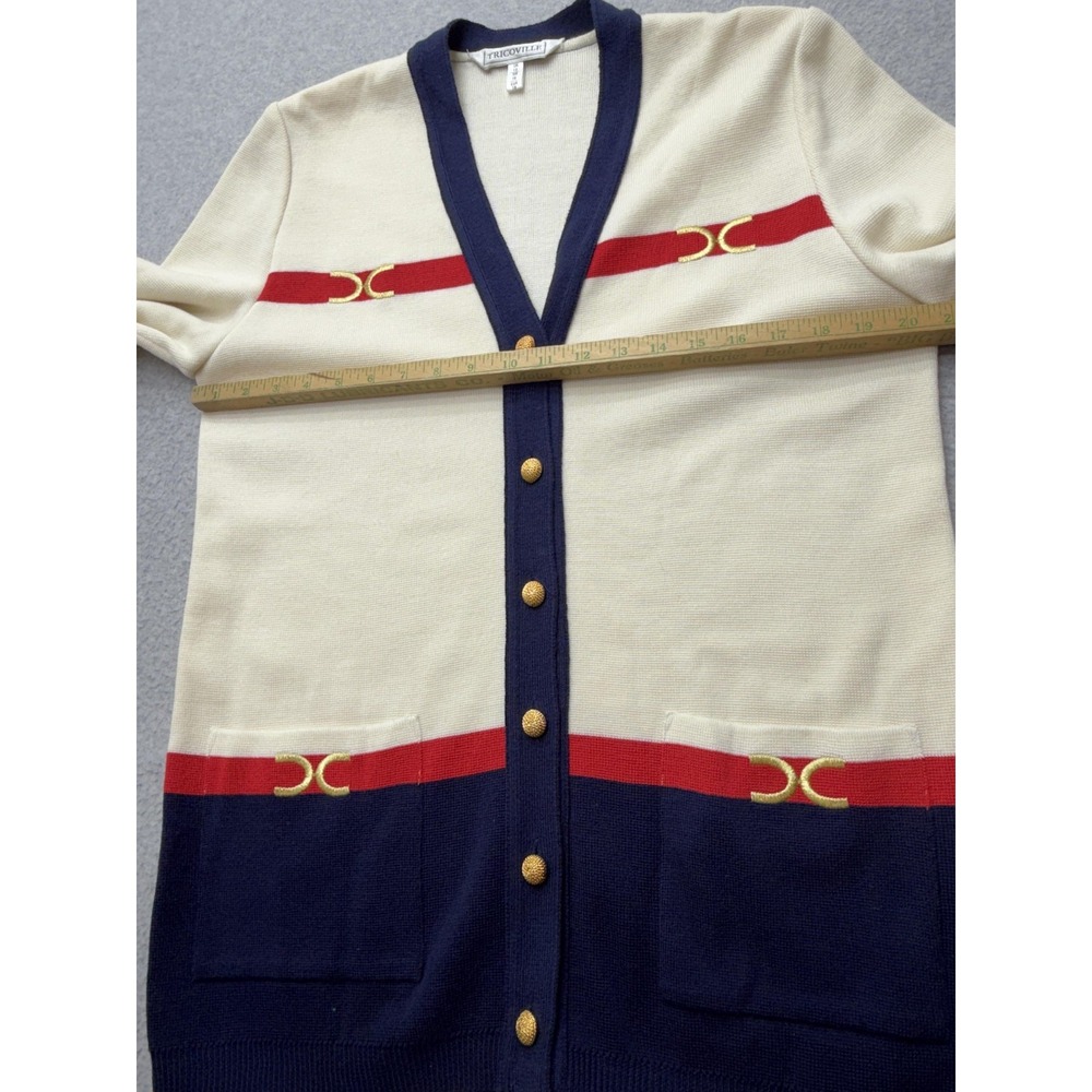 Tricoville Cardigan Sweater Womens 10 Multicolor Stripe Gold Buttons Pockets - Picture 10 of 14